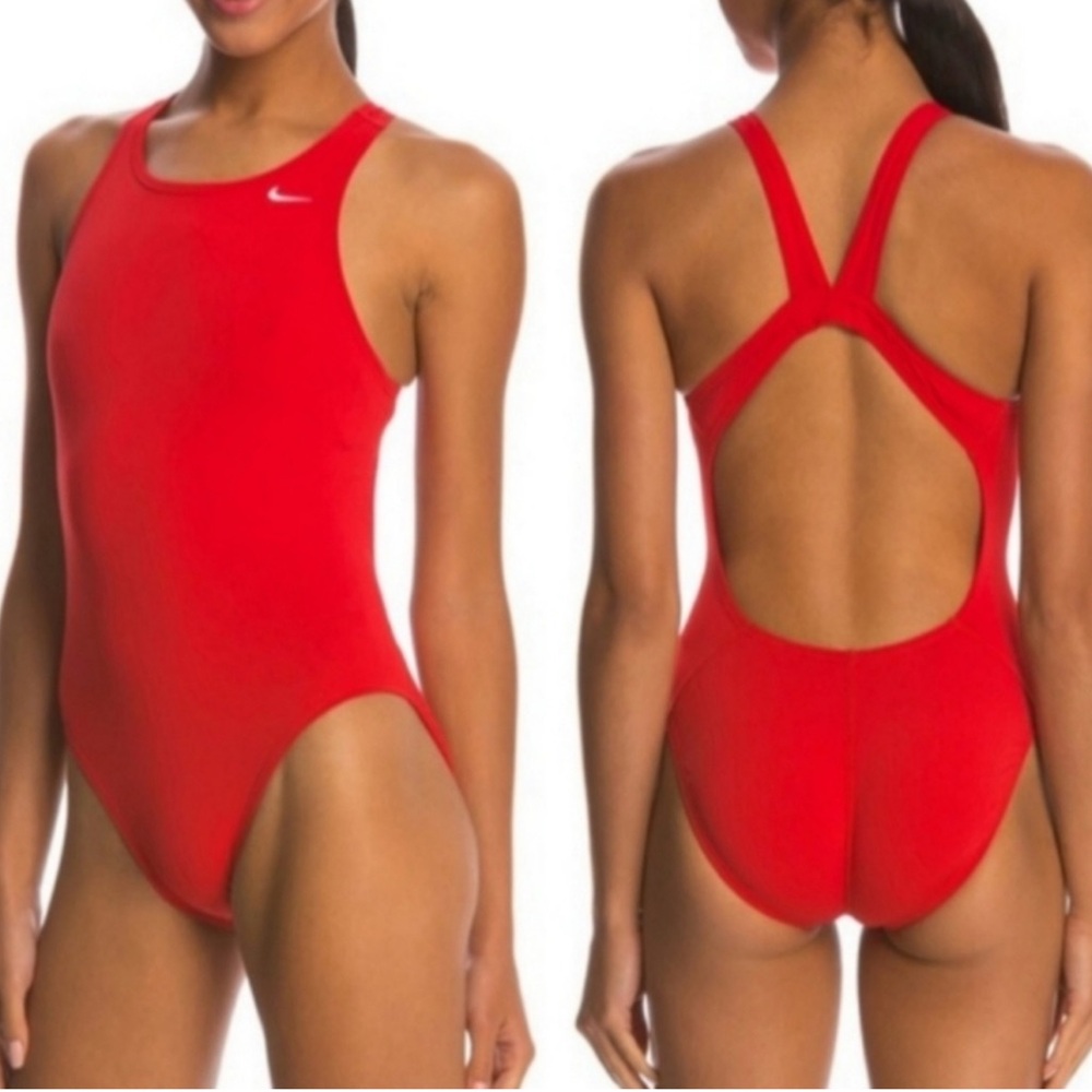 Nike Hydrastrong Red One Piece Open Racerback Swimsuit Womens size 10